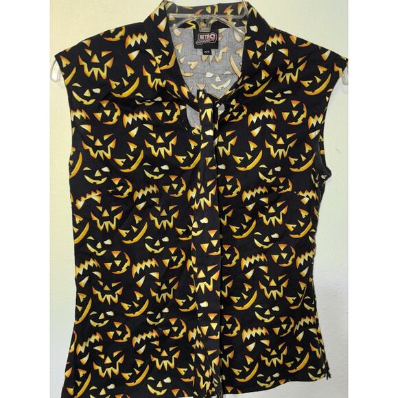 Retrolicious Tops - Retrolicious Jack O Lantern Halloween Top Shirt Sleeveless XS S Ties around Neck